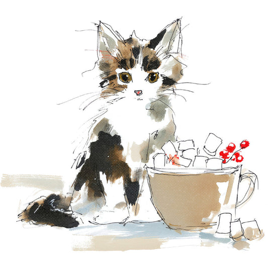 Handdrawn Christmas Cats Fabric Panel 9