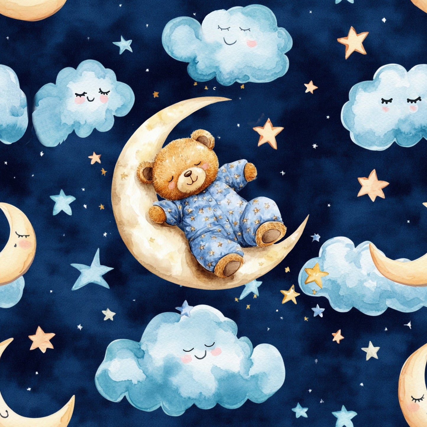 Daily Deal: Blue Teddy Bear Baby Boy Pattern 1 Quilting Cotton Fabric - 45" x 2 Yards"
