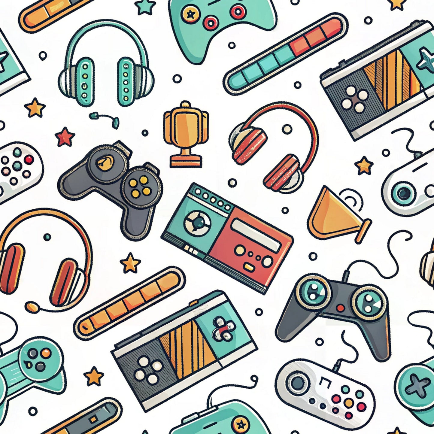 Modern Gamer Controllers Pattern 2 Quilting Cotton Fabric