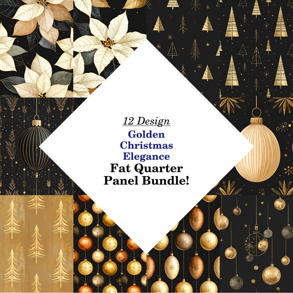 Golden Christmas Elegance Fat Quarter Bundle