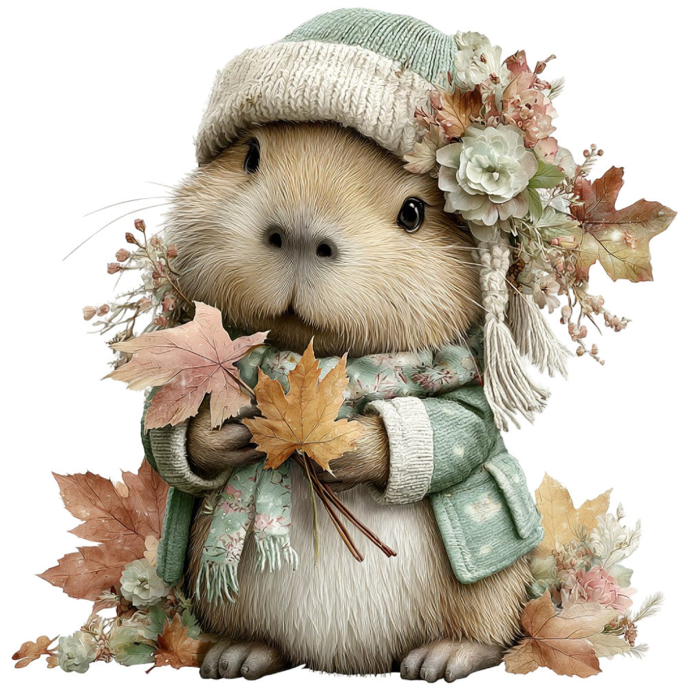 Whimsical Fall Autumn Capybara Fabric Panel 10