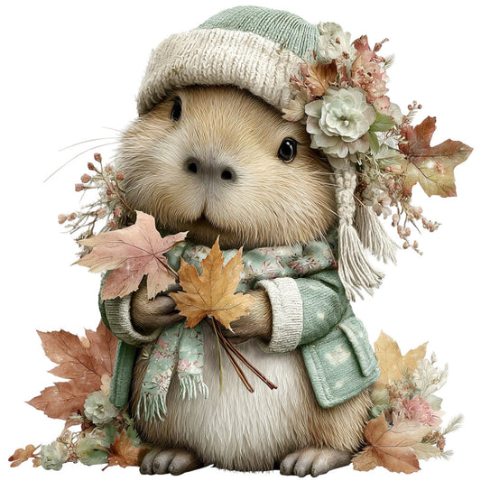 Whimsical Fall Autumn Capybara Fabric Panel 10
