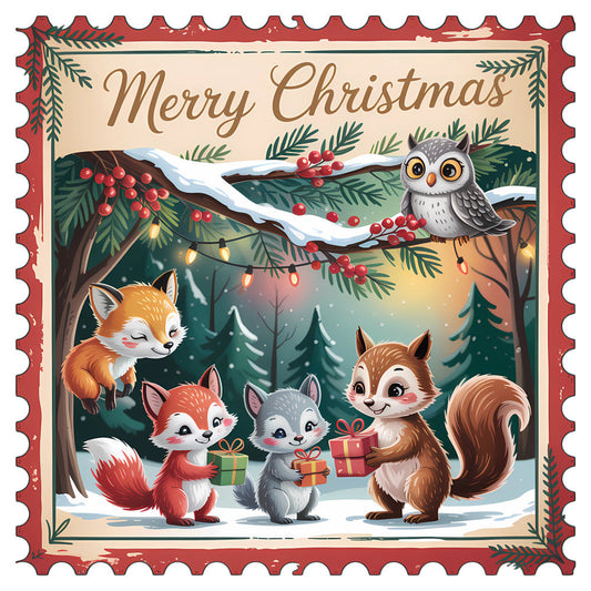 Vintage Christmas Stamps Fabric Panel 35