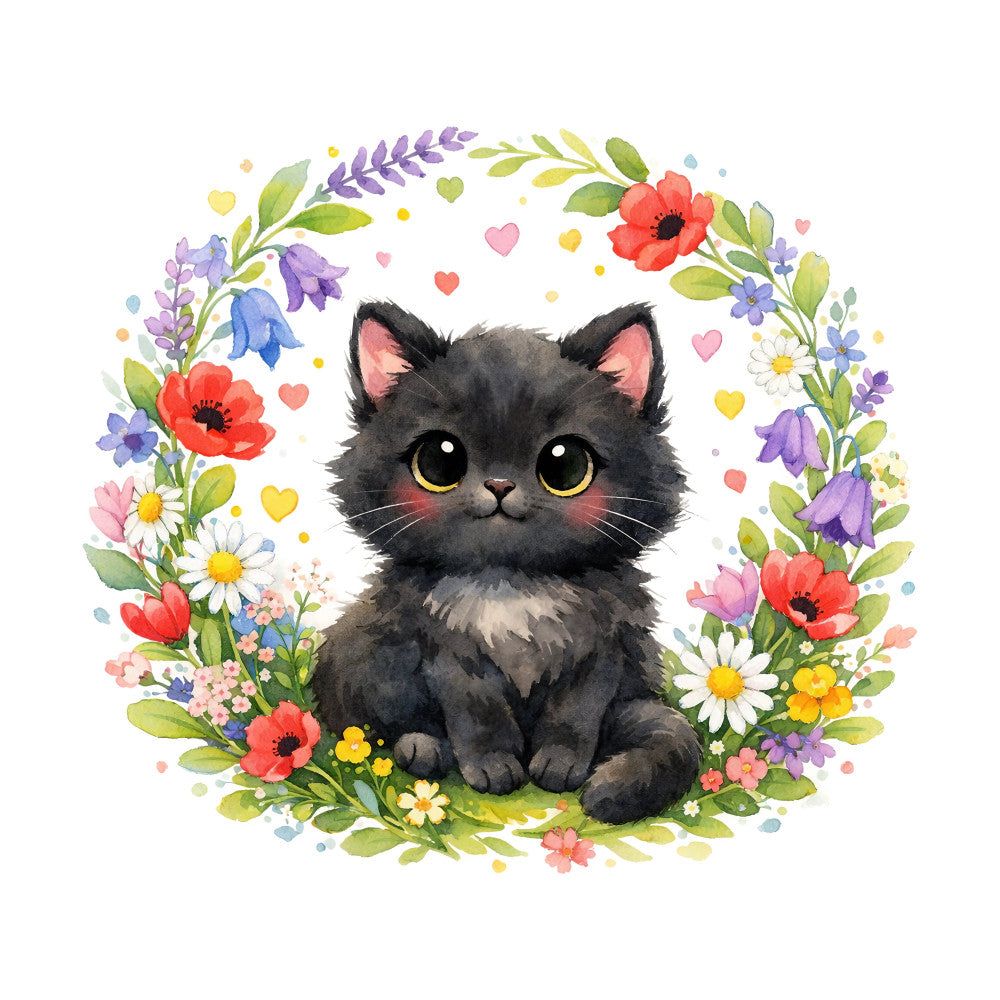 Black Spring Kitten Fabric Panel 12