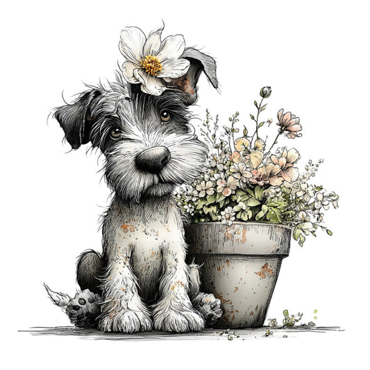 Whimsical Spring Dogs Fabric Panel 35