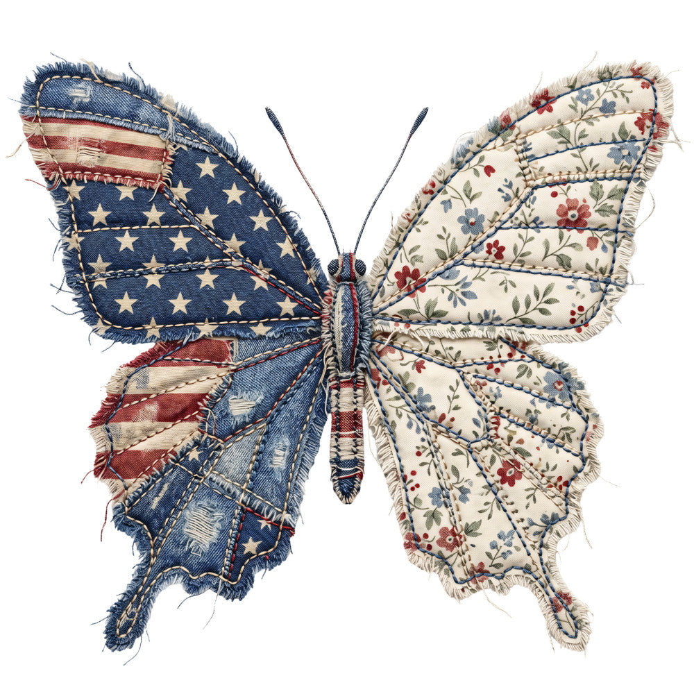 Patchwork Patriotic Butterfly Fabric Panel 1