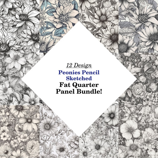 Peonies Pencil Sketched Fat Quarter Bundle