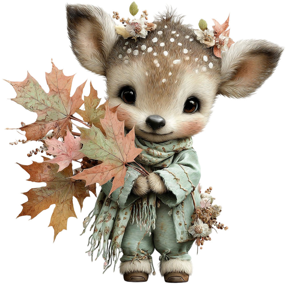 Whimsical Fall Autumn Reindeer Fabric Panel 22