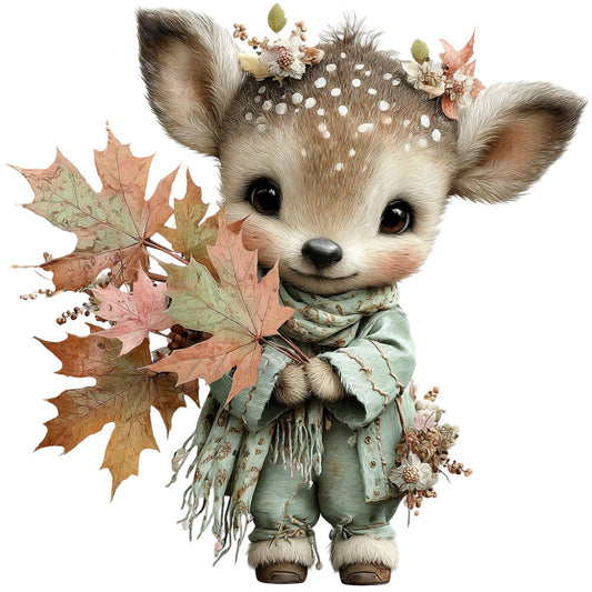 Whimsical Fall Autumn Reindeer Fabric Panel 22