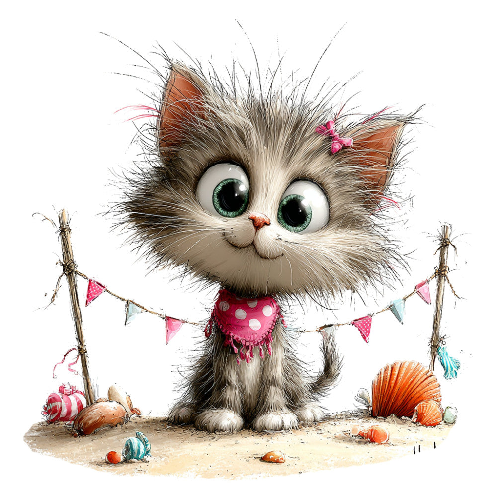 Whimsical Summer Cats Fabric Panel 38