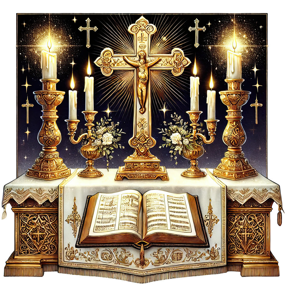 Catholic Symbols Fabric Panel 10 – FabricMegaStore.com
