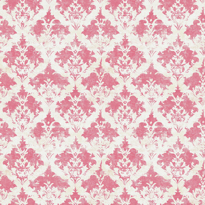 pink, cream, vintage, damask pattern, ornate motifs, floral elements, baroque style, repeating design, quilting cotton, fabric panel, decorative scrollwork, elegant, distressed texture, romantic, feminine, botanical details, symmetrical pattern, vintage wallpaper style, soft colors
