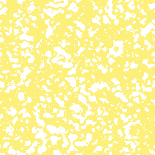 yellow, white, grunge pattern, distressed texture, abstract design, speckled, mottled, vintage style, weathered look, quilting cotton, fabric panel, craft material, sewing fabric, textured background, artistic pattern, irregular spots, painted effect, contemporary style, crafting supplies
