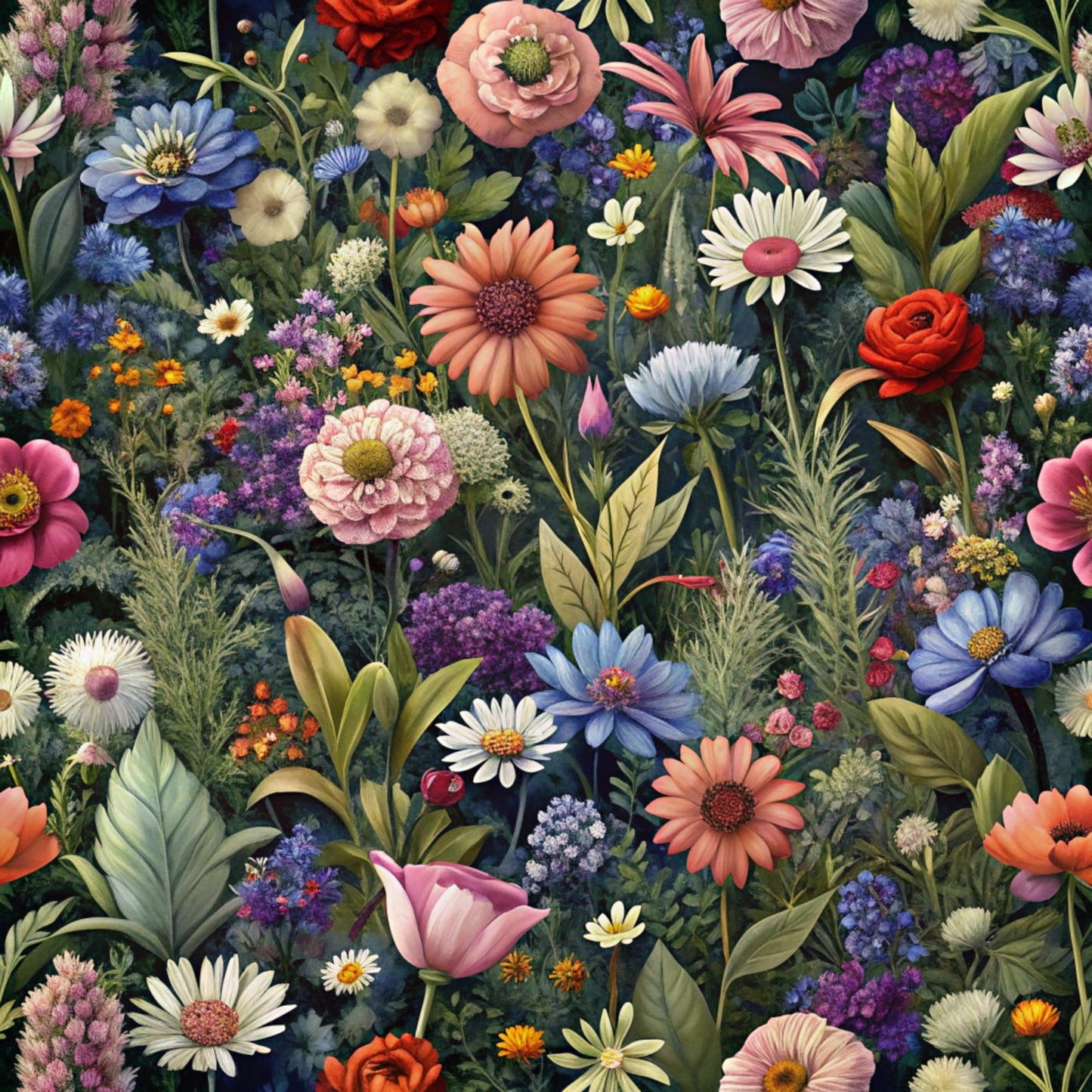 Daily Deal: Realistic Flowers Pattern 29 Quilting Cotton Fabric - 45" x 1 Yard"