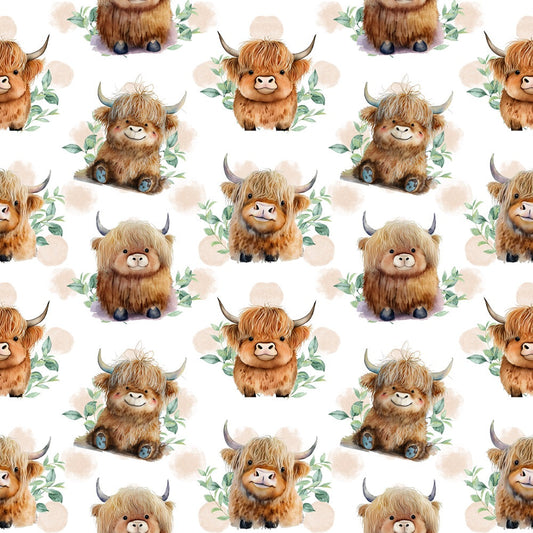 Daily Deal: Cute Baby Highland Cows Quilting Cotton Fabric - 118" x 4 Yards"