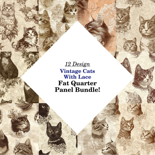 Vintage Cats With Lace Fat Quarter Bundle