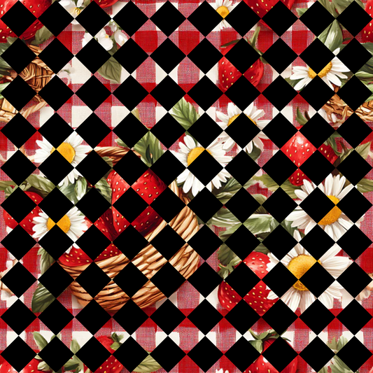 Strawberry Gingham Picnic Pattern 34 Quilting Cotton Fabric