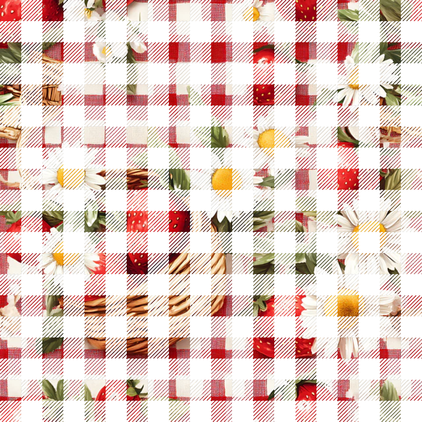 Strawberry Gingham Picnic Pattern 36 Quilting Cotton Fabric