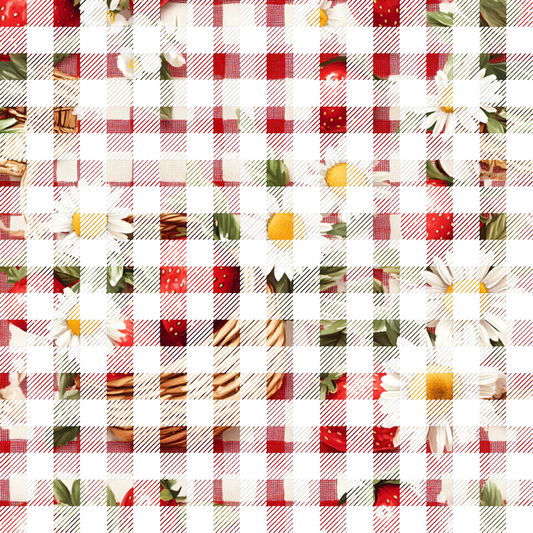 Strawberry Gingham Picnic Pattern 36 Quilting Cotton Fabric