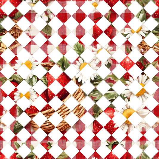 Strawberry Gingham Picnic Pattern 22 Quilting Cotton Fabric