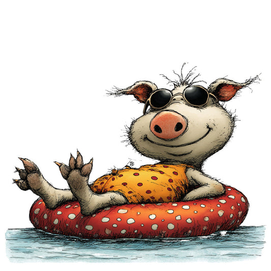 Whimsical Quirky Pool Float Pig Fabric Panel 2