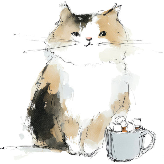 Handdrawn Christmas Cats Fabric Panel 77