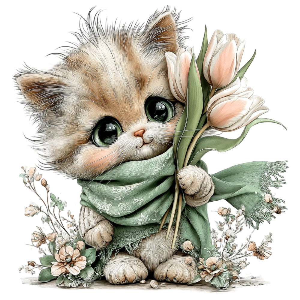 Whimsical Spring Cat Fabric Panel 9