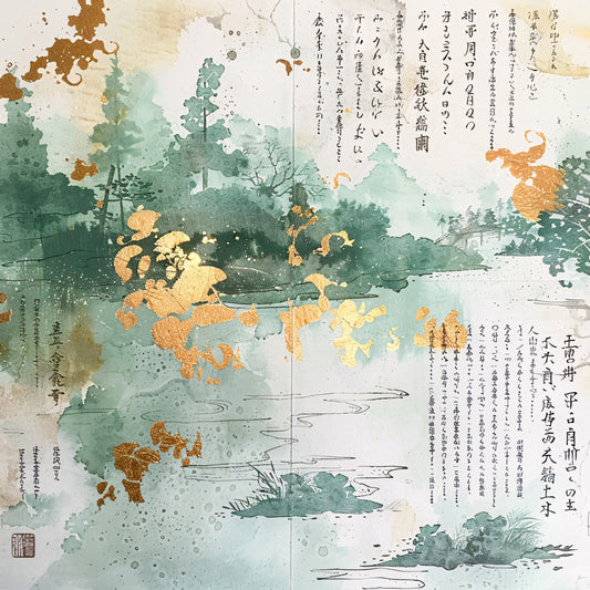 Asian Landscapes on Rice Paper Fabric Panel 13