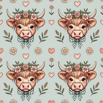 Highland Cow Heads Pattern 11 Quilting Cotton Fabric