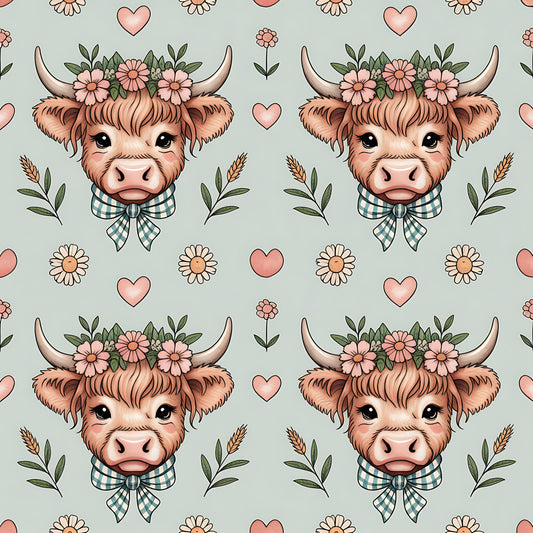 Highland Cow Heads Pattern 11 Quilting Cotton Fabric