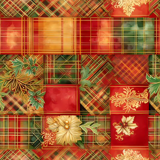 Red Green Gold Christmas Pattern 19 Quilting Cotton Fabric