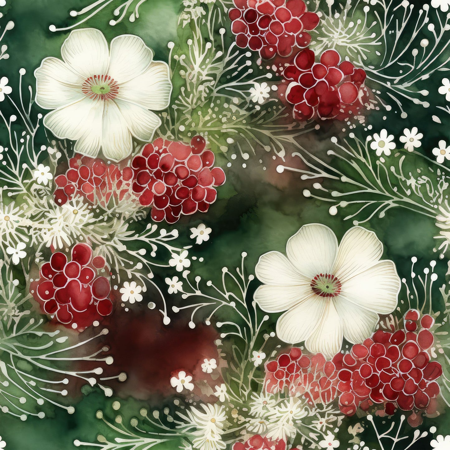 Daily Deal: Christmas Florals Pattern 18 Quilting Cotton Fabric - 45" x 1 Yard"