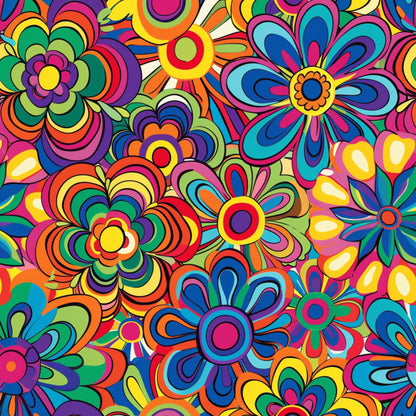 Rainbow Hippie Flowers Pattern 1 Quilting Cotton Fabric