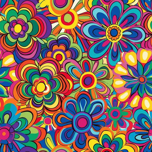 Rainbow Hippie Flowers Pattern 1 Quilting Cotton Fabric