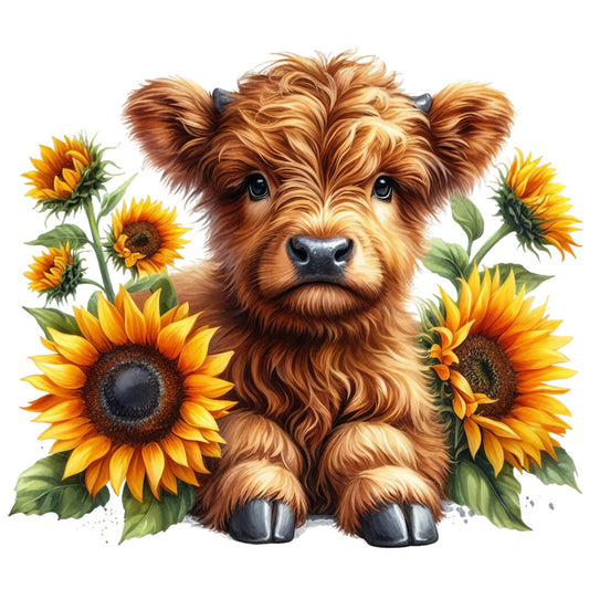 Rustic Sunflower Highland Cows Fabric Panel 7