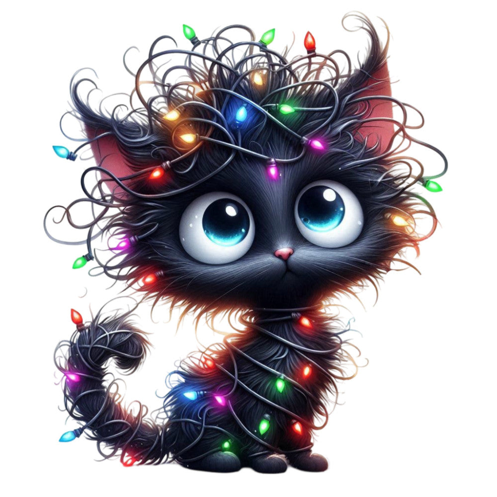 Tangled Christmas Cat Fabric Panel 3