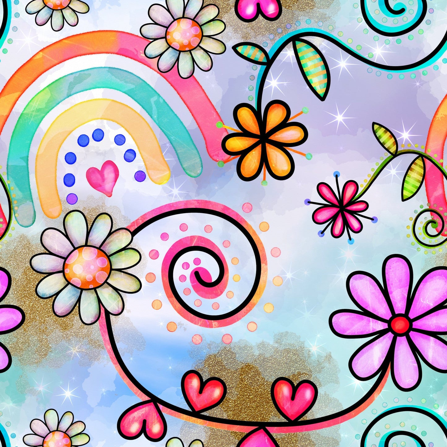 Daily Deal: Watercolor Floral Collage Pattern 12 Quilting Cotton Fabric - 45" x 2 Yards"
