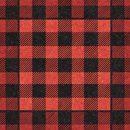 red, black, buffalo plaid, checkered pattern, gingham, plaid design, quilting cotton, fabric panel, alternating squares, diagonal stripes, rustic, country style, geometric pattern, textured appearance, cabin decor, lumberjack plaid, woven effect, square blocks, contrasting colors, vintage plaid