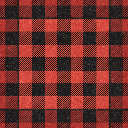 red, black, buffalo plaid, checkered pattern, gingham, plaid design, quilting cotton, fabric panel, alternating squares, diagonal stripes, rustic, country style, geometric pattern, textured appearance, cabin decor, lumberjack plaid, woven effect, square blocks, contrasting colors, vintage plaid