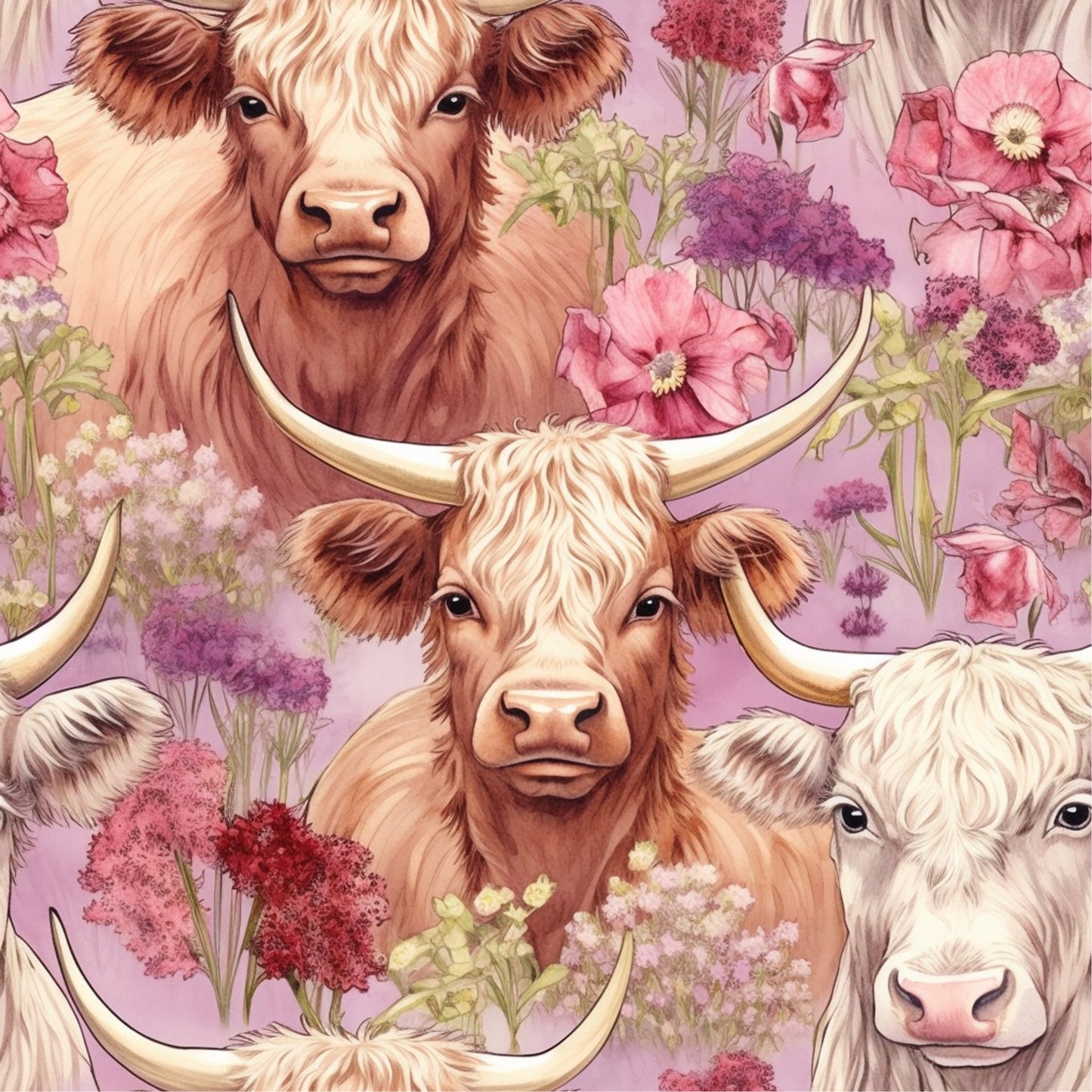 Pretty Highland Cows Pattern 14 Quilting Cotton Fabric