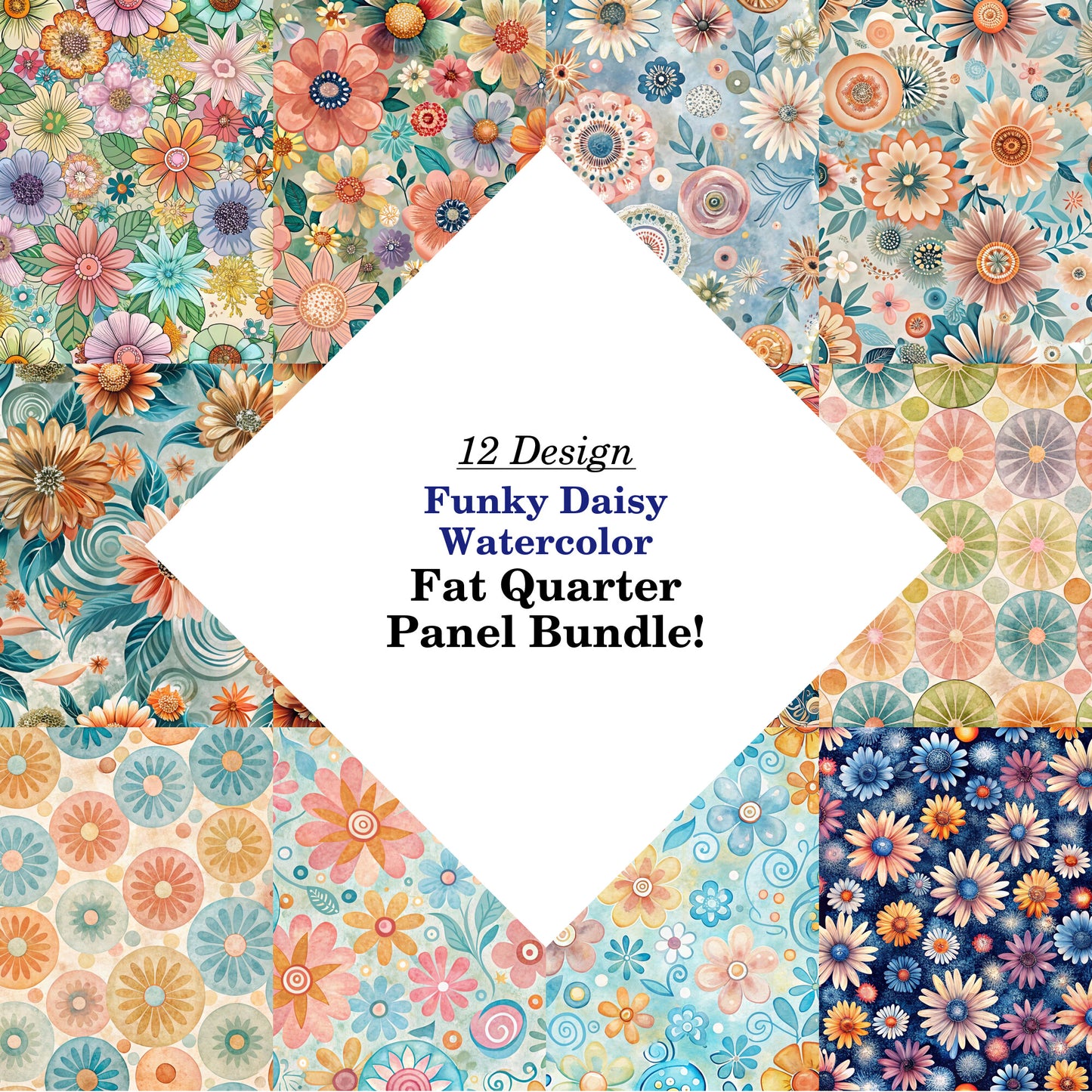 Funky Daisy Watercolor Fat Quarter Bundle