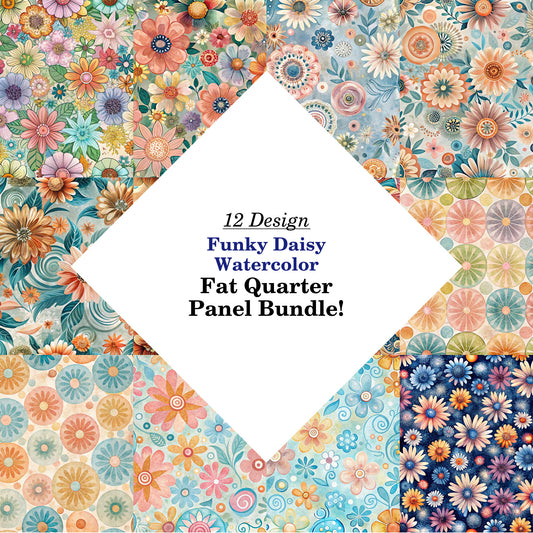 Funky Daisy Watercolor Fat Quarter Bundle
