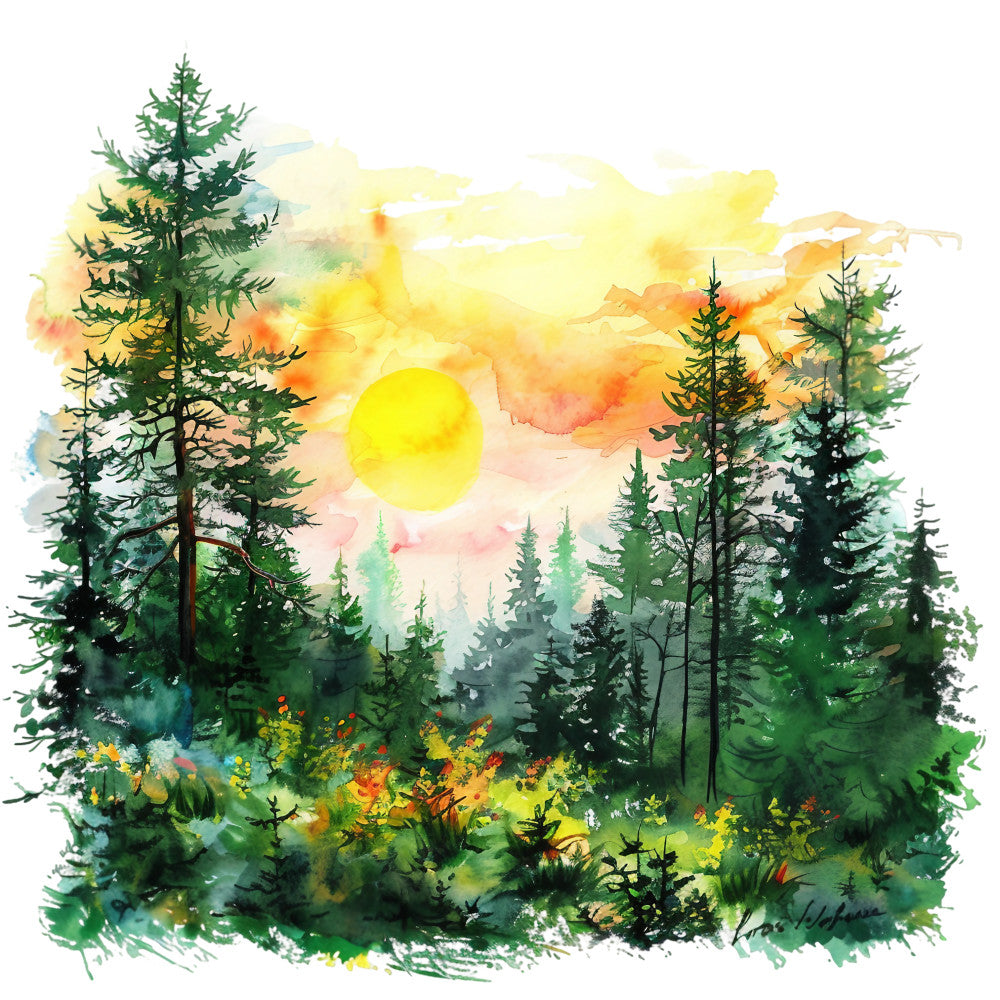 Watercolor Summer Landscapes Fabric Panel 15