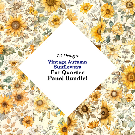 Vintage Autumn Sunflowers Fat Quarter Bundle