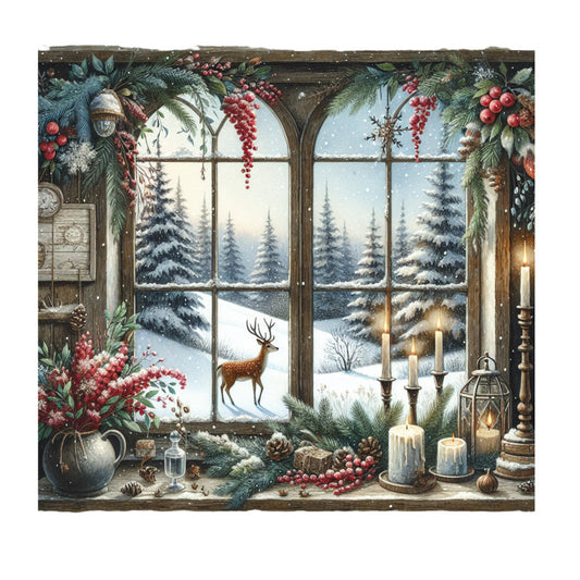 Vintage Christmas Window Fabric Panel 3