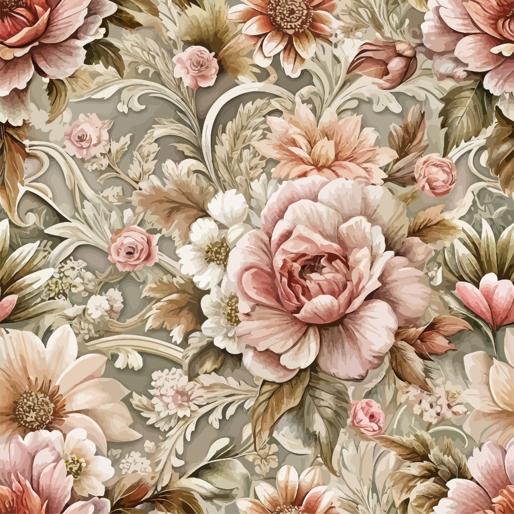 Daily Deal: Baroque Florals Pattern 61 Quilting Cotton Fabric - 45" x 2 Yards"