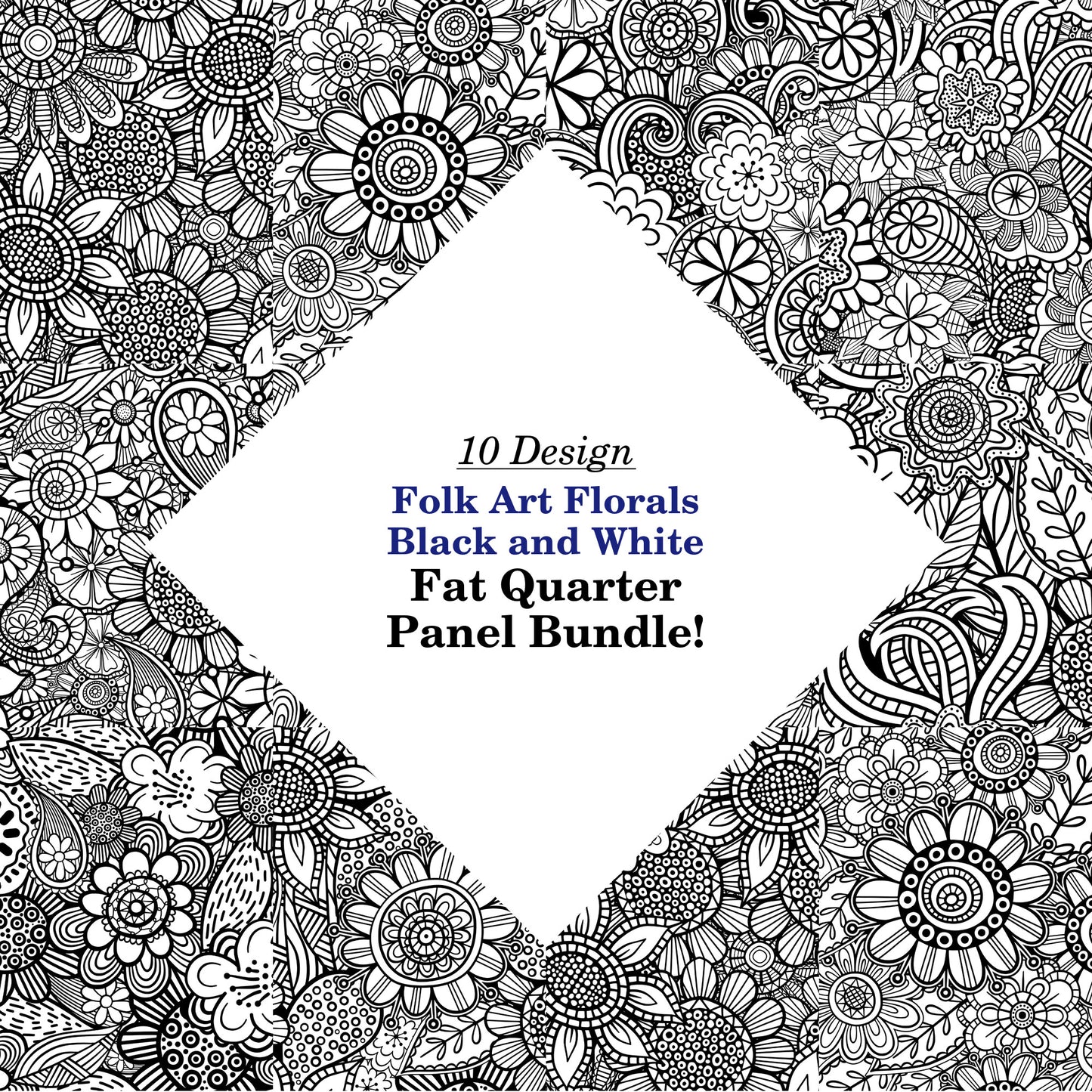 Folk Art Florals Black and White Fat Quarter Bundle