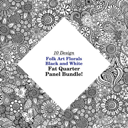 Folk Art Florals Black and White Fat Quarter Bundle