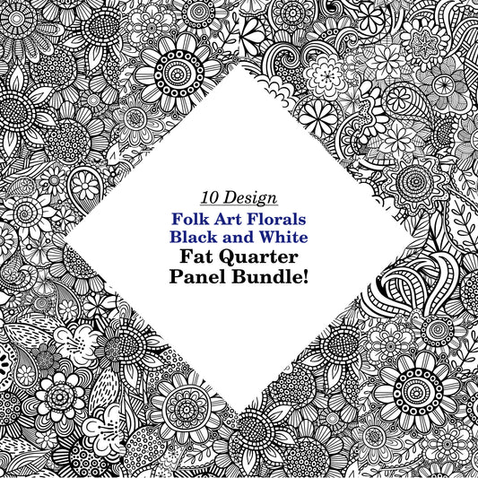 Folk Art Florals Black and White Fat Quarter Bundle