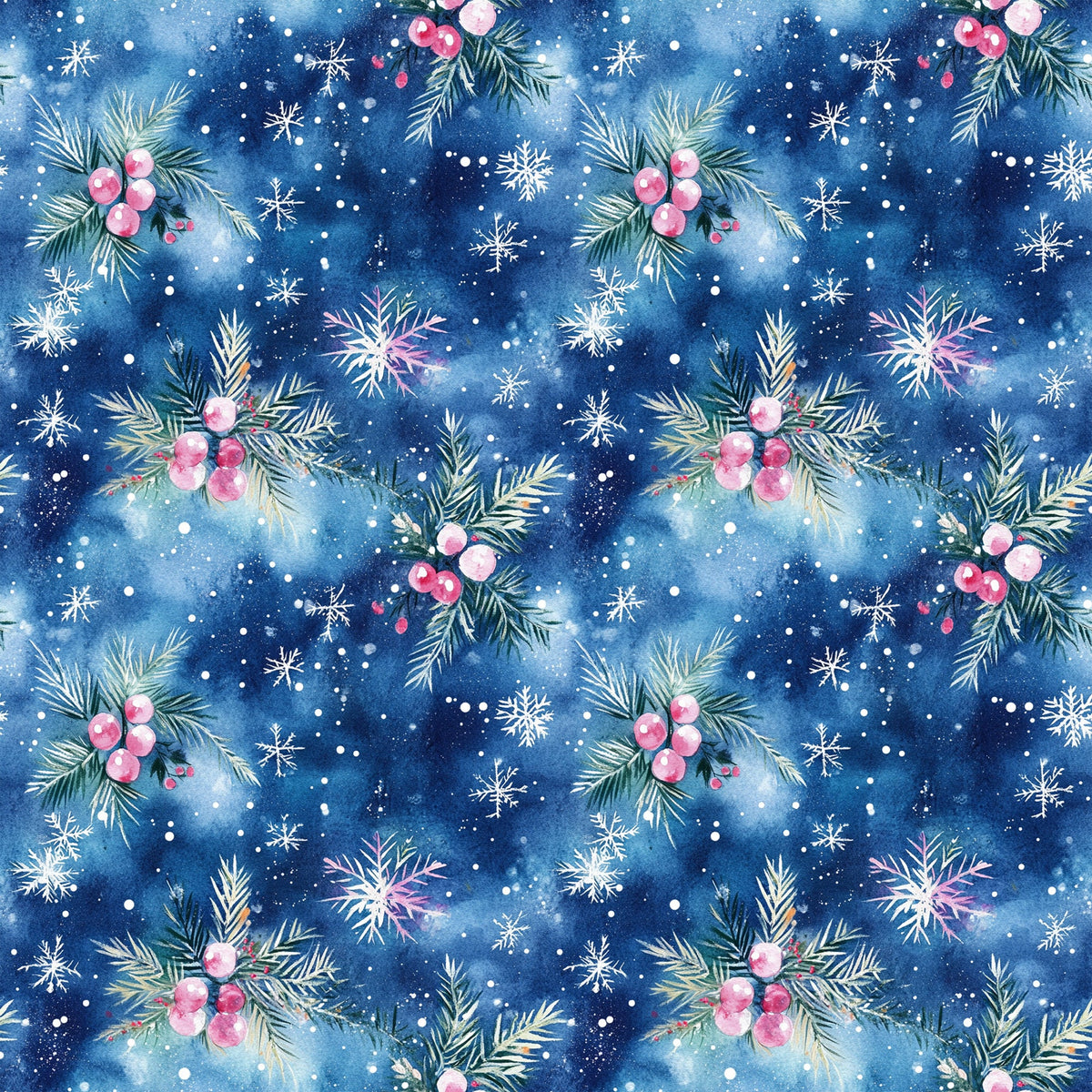 Daily Deal: Watercolor Blue Christmas Pattern 3 Quilting Cotton Fabric - 45" x 2 Yards"